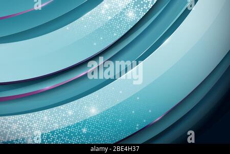 Fond coupé en papier bleu tridimensionnel. Calques abstraits de forme de cercle avec motif de demi-teinte gravé Illustration de Vecteur
