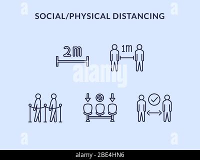 l'icône distance physique ou sociale définit le vecteur de collecte Banque D'Images