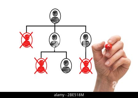 Concept de tableau blanc montrant l'organigramme et les redondances. Banque D'Images