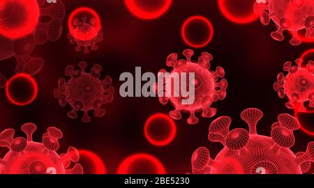 Contexte de l'éclosion de grippe asiatique et concept de coronavirus de grippe. Coronavirus COVID-19 sur fond rouge. Illustration vectorielle Illustration de Vecteur