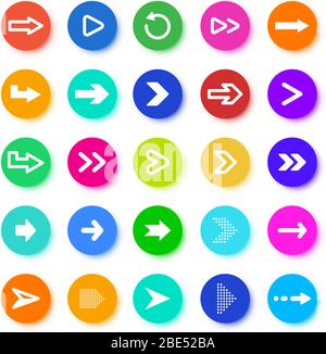 Bouton flèches. Entourez les éléments avec des icônes de flèche, un symbole de flèche de pointeur pour les applications mobiles, l'interface utilisateur et l'ensemble d'illustrations vectorielles de conception Web. Navigation colorée Illustration de Vecteur
