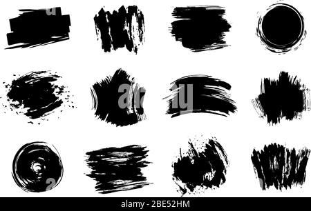 Éléments de texture graphique. Trait de Grunge, traits de pinceau de texture artistique, élément de dessin de ligne sale vecteur isolé. Différentes nuances noires sont activée Illustration de Vecteur