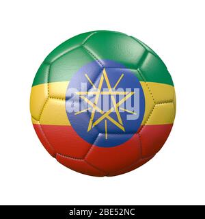 Ballon de football dans des couleurs de drapeau isolées sur fond blanc. Ethiopie. Image 3D Banque D'Images