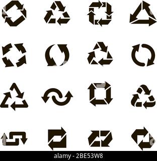 Recyclez les icônes rondes. Panneau de flèche de recyclage, éléments de protection écologique organique, ensemble d'icônes isolées vectorielles de conservation de l'environnement. Traitement des déchets Illustration de Vecteur
