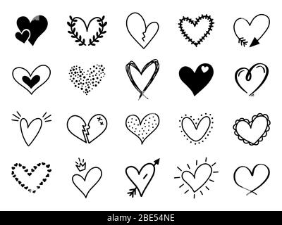 Doodle amour coeur. Coeur esquissé à la main affectueux, coeur doodle valentine forme des éléments de dessin pour cartes de vœux et de valentines jour de conception Illustration de Vecteur