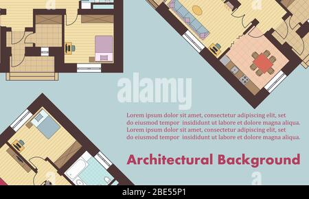 Contexte architectural. Plans architecturaux de bâtiments résidentiels. Les dessins de cottages. Illustration vectorielle colorée EPS10 Illustration de Vecteur