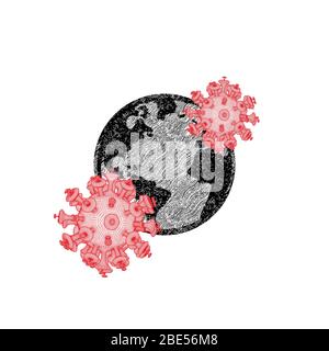 maladie du virus corona contaminé dans le monde. Pandémie mondiale. Nouveau virus de covid-19. Illustration vectorielle dessinée à la main Illustration de Vecteur