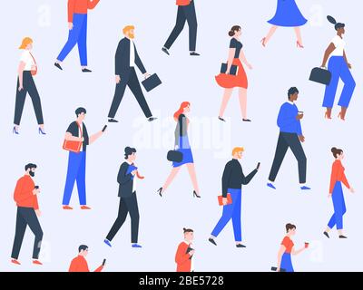 Modèle de personnel de travail. Les personnages de bureau et les gens d'affaires marchant de groupe, concept moderne d'équipe de travailleurs. Les hommes et les femmes vont travailler sans couture vecteur Illustration de Vecteur