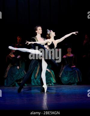 Vadim Muntagirov (Prince Siegfried), Daria Klimentova (Odile) à SWAN LAKE présenté par English National Ballet (ENB) au London Coliseum en 2011 musique: Tchaikovsky chorégraphie: Derek Deane design: Peter Farmer Lighting: Howard Harrison Banque D'Images