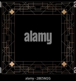 Or et noir superbe Gatsby style 1920 art déco illustration. Bordure de motif avec espace de copie Banque D'Images