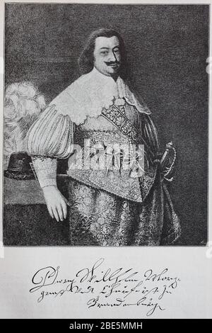 Georg Wilhelm, 13 novembre 1595 - 1 décembre 1640, de la dynastie Hohenzollern était Margrave de Brandebourg, duc de Prusse et de Clèves, comte de Marc ainsi que électeur et Arche Chamberlain de l'Empire romain Saint de 1619 à 1640 / Georg Wilhelm, 13. Novembre 1595 - 1. Dezember 1640, aus dem Geschlecht der Hohenzollern war von 1619 bis 1640 Markgraf von Brandenburg, Herzog in Preußen und von Kleve, Graf von Mark von Mark und Erzkämmerer des Heiligen Römischen Reichs, Historisch, Digital reverage of an original from the 19ème siècle / Reduktion Banque D'Images