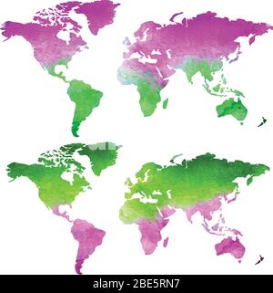 Illustration de la carte du monde en aquarelle rose et verte Illustration de Vecteur