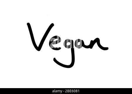 Le mot Vegan manuscrit sur un fond blanc. Banque D'Images