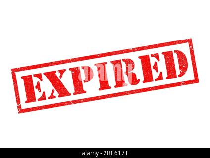 Tampon caoutchouc rouge EXPIRÉ sur un fond blanc. Banque D'Images