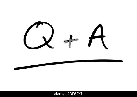 Q+A, signification questions et réponses, manuscrites sur fond blanc. Banque D'Images