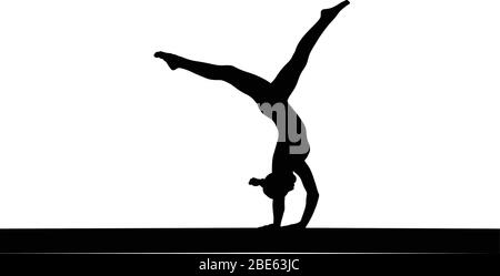 girl gymnast handstand exercice sur le faisceau d'équilibre. silhouette noire isolée Illustration de Vecteur