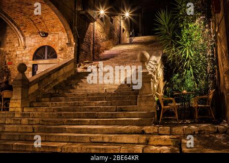 Pujada de Sant Domenec escalier en pierre dans la vieille ville de Gérone en Catalogne, Espagne Banque D'Images