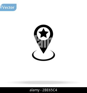 Vecteur d'icône représentant une étoile de pointeur de carte, panneau plat plein, pictogramme solide isolé sur blanc. Symbole de l'axe de l'espace réservé, illustration du logo Illustration de Vecteur