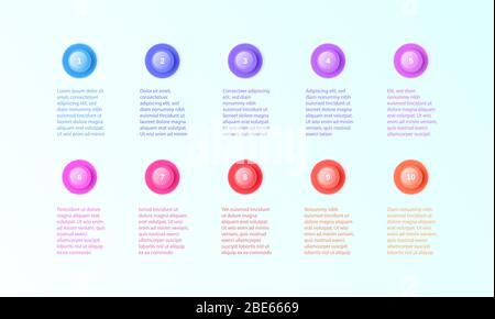 jeu d'illustrations vectorielles à pointe ogive tridimensionnelle - pointeurs ronds colorés et isolés avec des nombres compris entre 1 et 10. Boutons volumétriques avec ombre pour Illustration de Vecteur