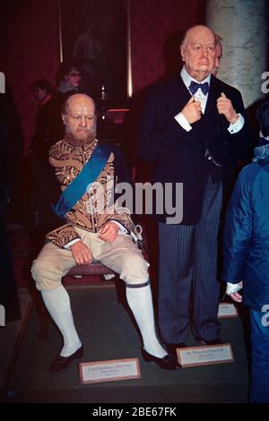 Personnages de cire des anciens premiers ministres Lord Salisbury et Sir Winston Churchill, avril 1979, Madame Tussauds, Londres, Angleterre, Grande-Bretagne Banque D'Images