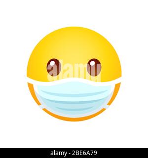 Émotiji jaune dans le masque facial. Protection contre les maladies et prévention des maladies, émoticône de caricature. Illustration d'un clip vectoriel isolé. Illustration de Vecteur