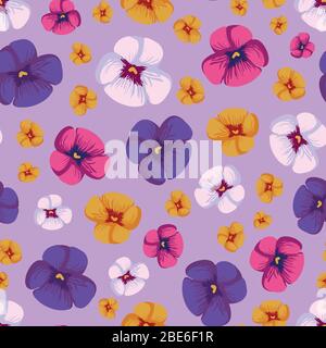 les pansies colorées vectorisent un motif vectoriel sans couture Illustration de Vecteur