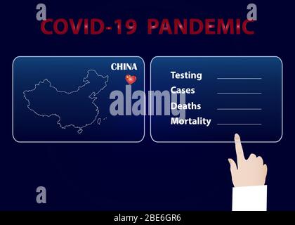 Covid-19 - Rapport d'essais confirmés en cas de pandémie, de cas, de décès et de mortalité en Chine. Illustration de Vecteur