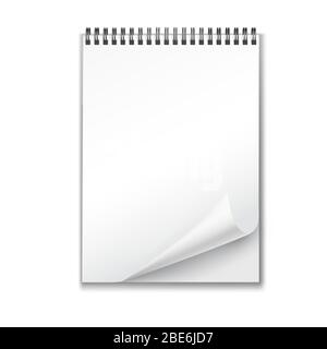 Bloc-notes en spirale vierge fermé et réaliste isolé sur fond blanc. Illustration de Vecteur