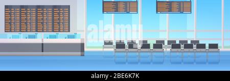 vide aucune personne salle d'attente ou salon de départ moderne terminal d'aéroport intérieur horizontal illustration vectorielle Illustration de Vecteur