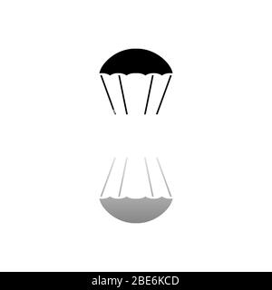 Parachute. Symbole noir sur fond blanc. Illustration simple. Icône vecteur plat. Ombre de réflexion miroir. Peut être utilisé dans le logo, le Web, le mobile et l'interface utilisateur Illustration de Vecteur