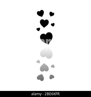 Comme, l'amour du coeur. Symbole noir sur fond blanc. Illustration simple. Icône vecteur plat. Ombre de réflexion miroir. Peut être utilisé dans le logo, le Web, le mobile Illustration de Vecteur