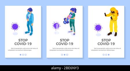 Les médecins en couverture protectrice arrêtent le coronavirus Illustration de Vecteur