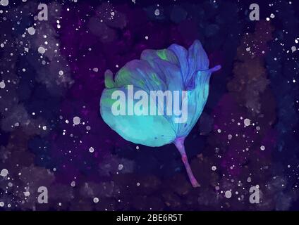 Tête de tulipe. Illustration florale de style fantaisie. Éclaboussures d'aquarelle. Fleur bleue. Banque D'Images
