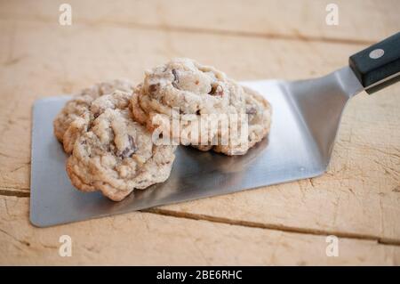 Gros plan photo un gâteau au chocolat fraîchement cuit sur une spatule en argent Banque D'Images