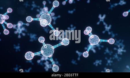 Molécules numériques, atomes bacground. Structure de grille, lignes de connexion et points. Chimie moléculaire des lignes de connexion et des points, illustration tridimensionnelle Banque D'Images