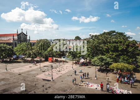 Vue aérienne sur la place principale de Leon Nicaragua, Parque Central de León Banque D'Images