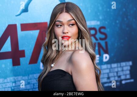 Westwood, États-Unis. 12 avril 2020. (FICHIER) Jordyn Woods a l'organisation de la sortie d'un album avant la fin de l'année. Jordyn Woods dit qu'elle prévoit enregistrer et sortir un album cette année. Elle va également commencer son propre label de dossier. WESTWOOD, LOS ANGELES, CALIFORNIE, États-Unis - 13 AOÛT : le modèle Jordyn Woods arrive à la première des Entertainment Studios de Los Angeles, '47 mètres en bas de Uncage', tenue au Regency Village Theatre le 13 août 2019 à Westwood, Los Angeles, Californie, États-Unis. (Photo de Xavier Collin/Agence de presse d'images) crédit: Agence de presse d'images/Alay Live News Banque D'Images