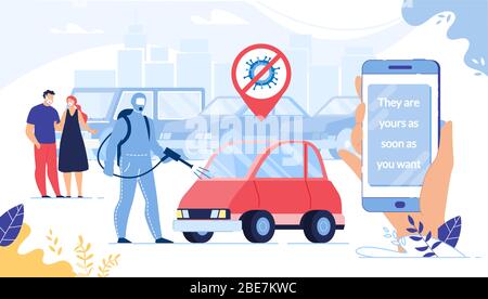 Achat de voiture, Renting via smartphone sur quarantaine Illustration de Vecteur