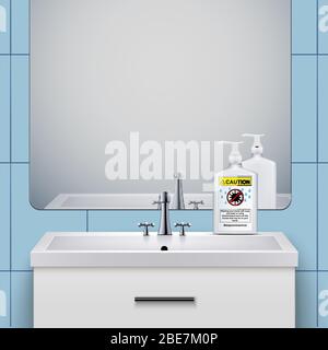 Meuble lavabo avec savon pour bouteille aseptisante Illustration de Vecteur