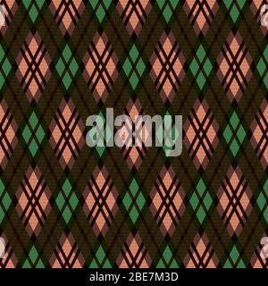 Motif d'illustration sans couture Rhomb détaillé sous forme de écossais, principalement dans des tons marron et vert Illustration de Vecteur