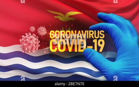 Coronavirus COVID-19 concept d'éclosion, virus menaçant la santé, fond agitant le drapeau national de Kiribati. Une pandémie arrête l'éclosion de Novel Coronavirus Banque D'Images