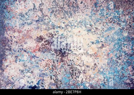 Peinture à l'huile peinte avec des peintures à l'huile, des couleurs bleu et blanc, style cosmique. Contexte abstrait. Banque D'Images