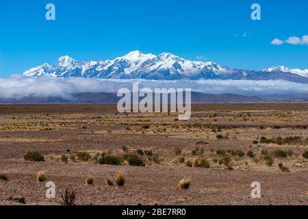 Aymaran Country avec la Cordillera Real et ses 6 000 m de pics, Peninsula Huata, Département la Paz, Bolivie, Amérique latine Banque D'Images