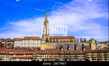 Vue sur Berne Minster, Inner City, Berne, Canton de Berne, Suisse Banque D'Images