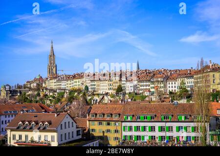 Vue sur la vieille ville et Berne Minster, quartier noir, ville intérieure, Berne, Canton de Berne, Suisse Banque D'Images