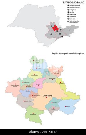 Carte vectorielle administrative de Campinas Illustration de Vecteur