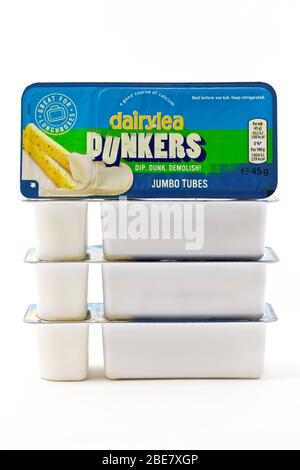 Dairylea dunkers sur fond blanc Banque D'Images