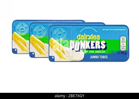 Dairylea dunkers sur fond blanc Banque D'Images