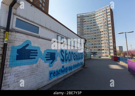 Magasin, banque alimentaire, Queensway Estate. Southend-on-Sea, Royaume-Uni Banque D'Images