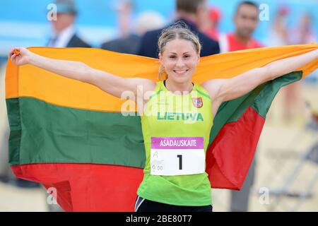 Laura Asadauskaitė-Zadneprovskienė - pentathléte lituanien. Champion olympique et mondial, trois fois athlète lituanien de l'année. Banque D'Images